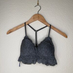 aerie Charcoal Lace Bralette with Strappy Back size Small